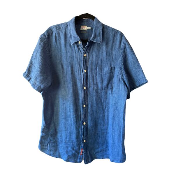 Faherty Other - Faherty Mens Palma Linen Short Sleeve Shirt Indigo Blue Button Up Size Large